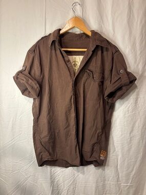 Men’s Relic Brown grunge button up short sleeve shirt 100% cotton
